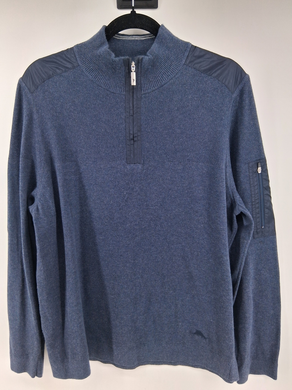 Tommy Bahama Blue Quilted-Shoulder Half-Zip Pullover